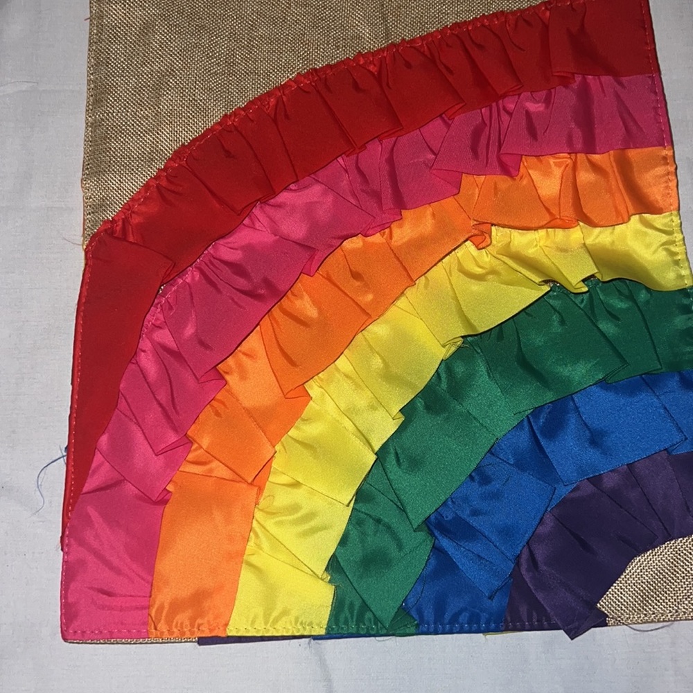 Welcome Rainbow Ruffles Burlap Flag - Picture 3 of 4